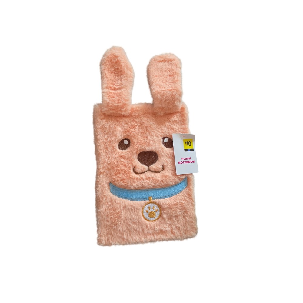Plush Dog Notebook Peach Fuzzy Puppy Journal Lined Paper Kids Stationery NWT